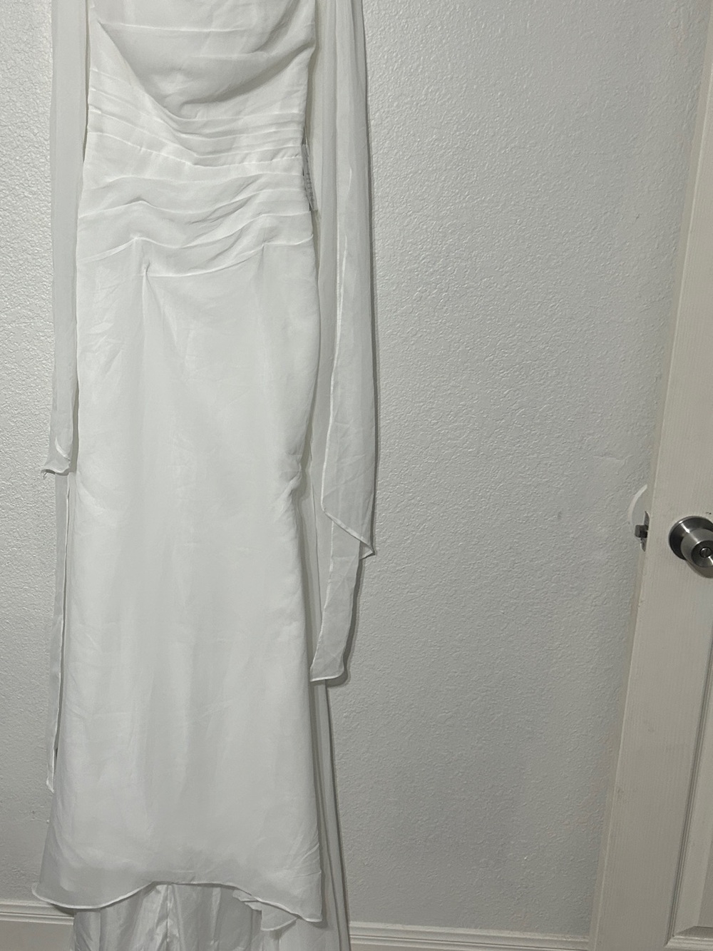 White Tie-Shoulder Cowl-Neck Bridal Gown - Picture 3 of 4